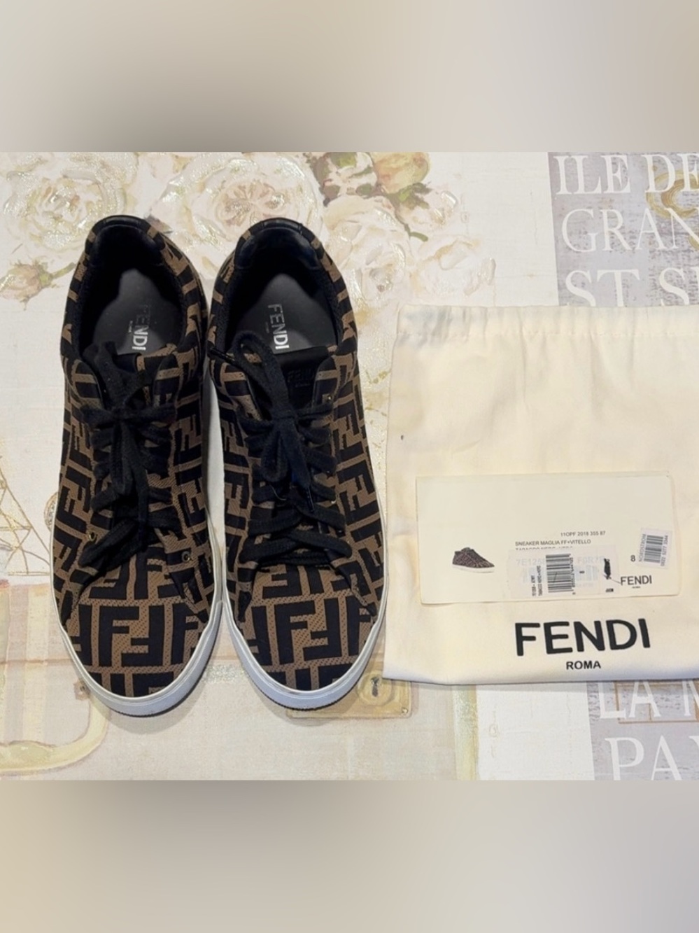 Fendi Men's FF Motif- Almond Black Size 8 Women’s 9.5